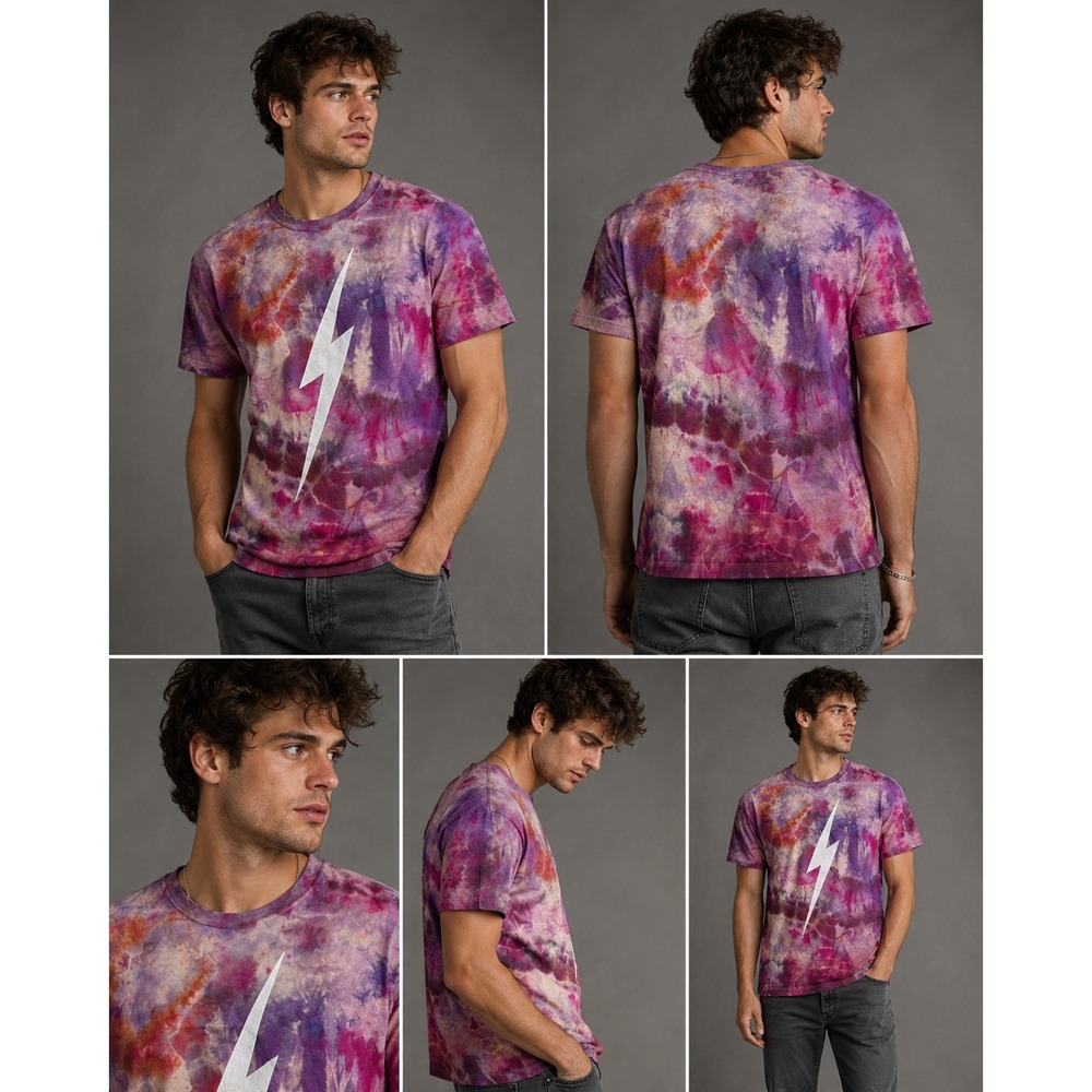 Lightning Bolt Shirt‎ Small Purple Tie Dye Graphic Tee Short Sleeve Surf CUSTOM